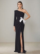 One-Shoulder Floor-Length Mother of the Bride Gown with Side Split and Bowknot