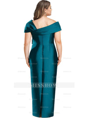 One-Shoulder Floor-Length Plus Size Mother of the Bride Sheath Dress with Bow
