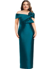 One-Shoulder Floor-Length Plus Size Mother of the Bride Sheath Dress with Bow