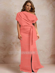 One-Shoulder Mermaid Trumpet Gown with Ruffles and Side Split for Plus-Size Mothers of the Bride