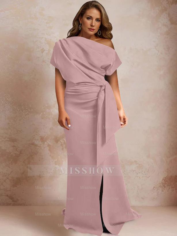 One-Shoulder Mermaid Trumpet Gown with Ruffles and Side Split for Plus-Size Mothers of the Bride
