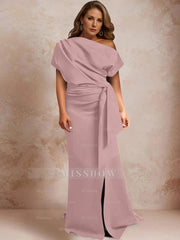 One-Shoulder Mermaid Trumpet Gown with Ruffles and Side Split for Plus-Size Mothers of the Bride