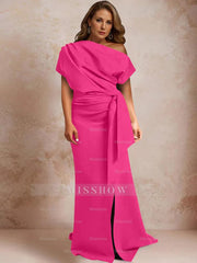One-Shoulder Mermaid Trumpet Gown with Ruffles and Side Split for Plus-Size Mothers of the Bride