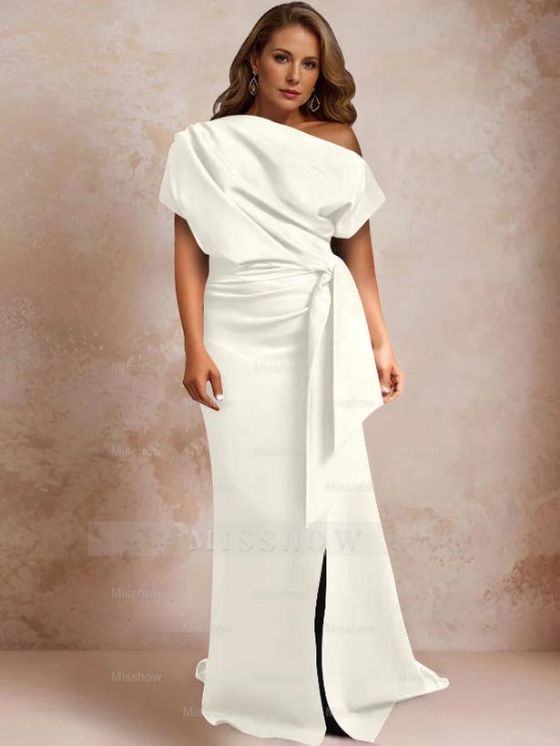 One-Shoulder Mermaid Trumpet Gown with Ruffles and Side Split for Plus-Size Mothers of the Bride