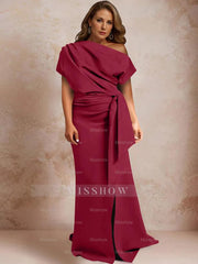 One-Shoulder Mermaid Trumpet Gown with Ruffles and Side Split for Plus-Size Mothers of the Bride