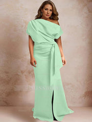 One-Shoulder Mermaid Trumpet Gown with Ruffles and Side Split for Plus-Size Mothers of the Bride