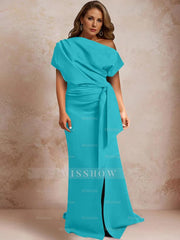One-Shoulder Mermaid Trumpet Gown with Ruffles and Side Split for Plus-Size Mothers of the Bride