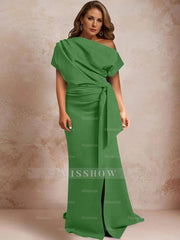 One-Shoulder Mermaid Trumpet Gown with Ruffles and Side Split for Plus-Size Mothers of the Bride