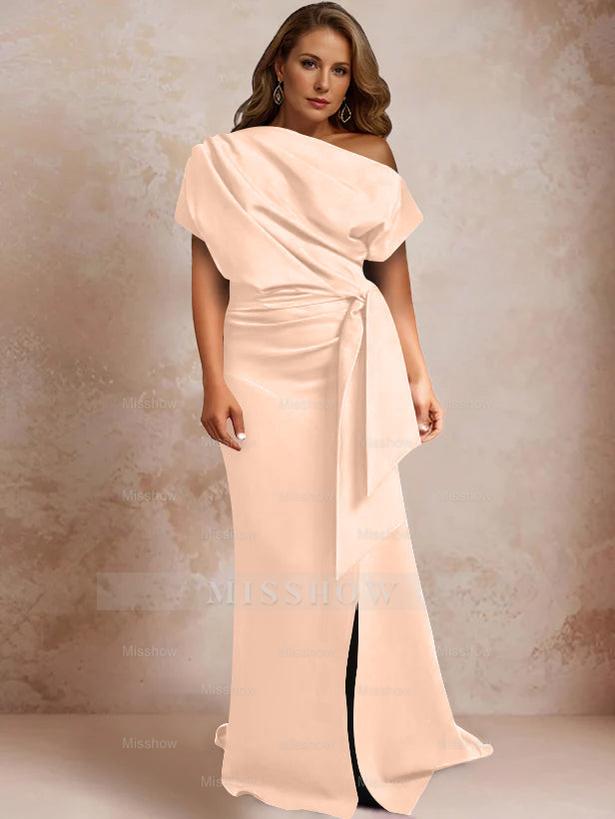 One-Shoulder Mermaid Trumpet Gown with Ruffles and Side Split for Plus-Size Mothers of the Bride