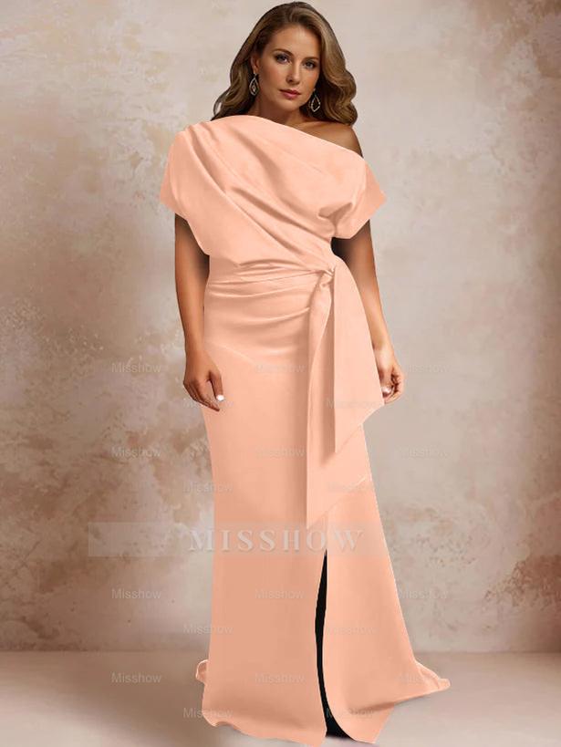 One-Shoulder Mermaid Trumpet Gown with Ruffles and Side Split for Plus-Size Mothers of the Bride