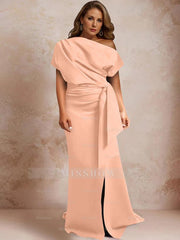 One-Shoulder Mermaid Trumpet Gown with Ruffles and Side Split for Plus-Size Mothers of the Bride