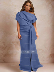 One-Shoulder Mermaid Trumpet Gown with Ruffles and Side Split for Plus-Size Mothers of the Bride