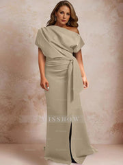 One-Shoulder Mermaid Trumpet Gown with Ruffles and Side Split for Plus-Size Mothers of the Bride