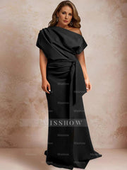 One-Shoulder Mermaid Trumpet Gown with Ruffles and Side Split for Plus-Size Mothers of the Bride