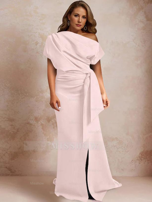 One-Shoulder Mermaid Trumpet Gown with Ruffles and Side Split for Plus-Size Mothers of the Bride
