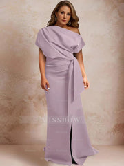 One-Shoulder Mermaid Trumpet Gown with Ruffles and Side Split for Plus-Size Mothers of the Bride