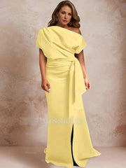 One-Shoulder Mermaid Trumpet Gown with Ruffles and Side Split for Plus-Size Mothers of the Bride