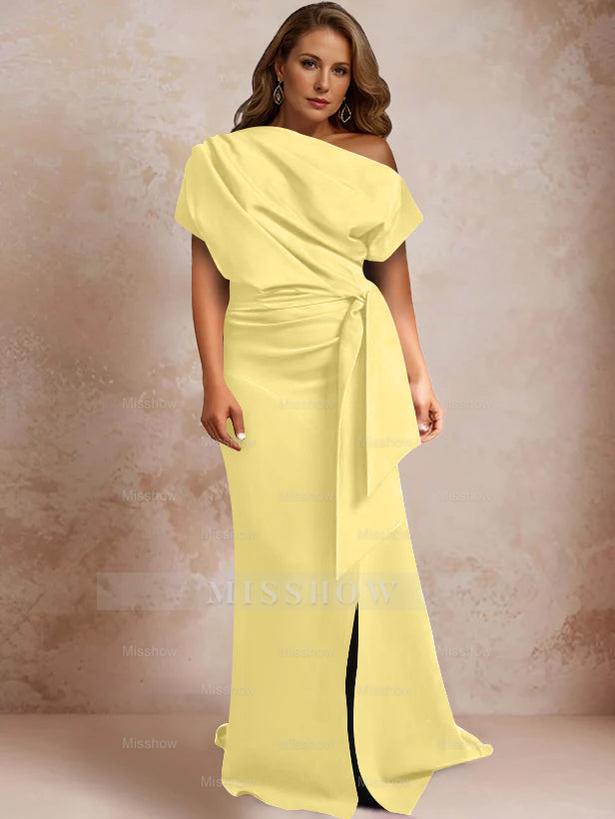 One-Shoulder Mermaid Trumpet Gown with Ruffles and Side Split for Plus-Size Mothers of the Bride