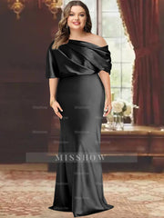 One-Shoulder Plus Size Floor-Length Sheath Mother of the Bride Dress with Ruffles