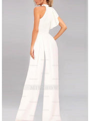 One-Shoulder Ruffled Jumpsuit for Prom in Empire Style