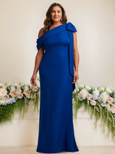 One-Shoulder Satin Floor-Length Plus Size Mother of the Bride Gown with Bow