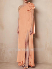 One-Shoulder Sleeveless A-Line Floor-Length Mother of the Bride Dress with Side Split