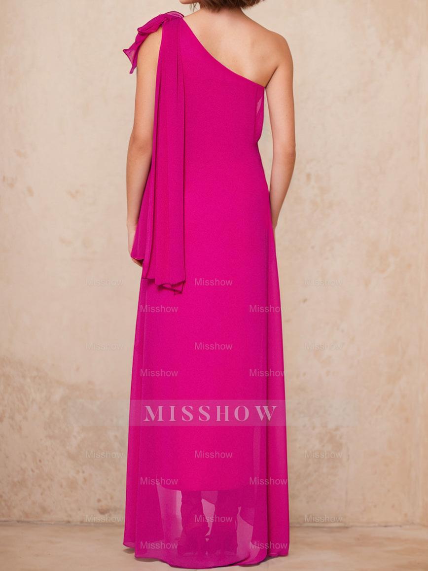One-Shoulder Sleeveless A-Line Floor-Length Mother of the Bride Dress with Side Split
