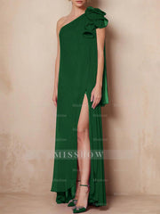 One-Shoulder Sleeveless A-Line Floor-Length Mother of the Bride Dress with Side Split