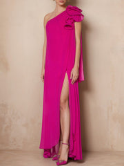 One-Shoulder Sleeveless A-Line Floor-Length Mother of the Bride Dress with Side Split