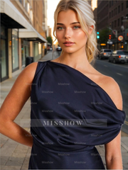 One-Shoulder Sleeveless Ankle-Length Ruffled Mother of the Bride Sheath Dress