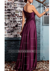 One Shoulder Sleeveless Floor Length Mother of the Bride Dress with Crystal Pleats and Draping