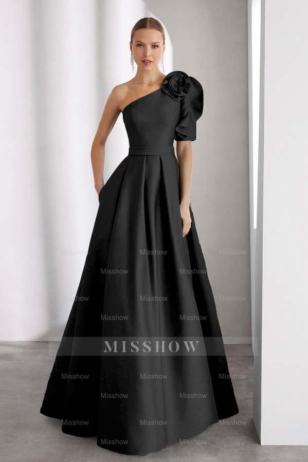 One Shoulder Sleeveless Long A Line Formal Dress With Pockets