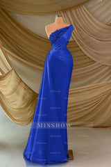 One Shoulder Sleeveless Long Formal Dress With Appliques Ruffles
