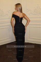 One Shoulder Sleeveless Long Formal Dress With Pleated Ruffles