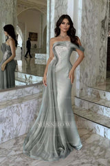 One Shoulder Sleeveless Long Mermaid Formal Dress With Beading