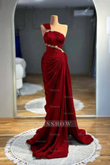 One Shoulder Sleeveless Long Mermaid Formal Dress With Pleated