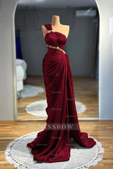 One Shoulder Sleeveless Long Mermaid Formal Dress With Pleated