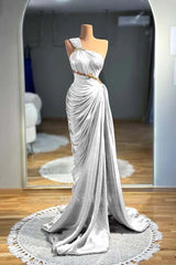 One Shoulder Sleeveless Long Mermaid Formal Dress With Pleated