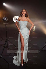 One Shoulder Sleeveless Mermaid Long Formal Dress With High Split
