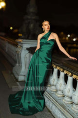 One Shoulder Sleeveless Mermaid Long Formal Dress With Ruffles Pleated
