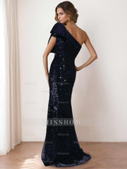 One-Shoulder Sleeveless Mermaid/Trumpet Floor-Length Mother of the Bride Dress with Bow and Side Ruffle