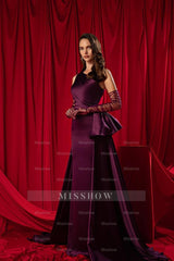 One Shoulder Sleeveless Pleated Long Formal Dress With Long Gloves