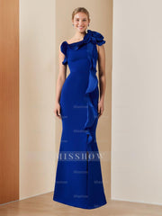 One-Shoulder Sleeveless Ruffled Evening Gown in Floor-Length Sheath/Column Style