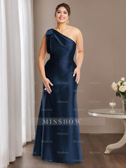 One-Shoulder Sleeveless Satin Mother of the Bride Dress with Bowknot Sheath/Column