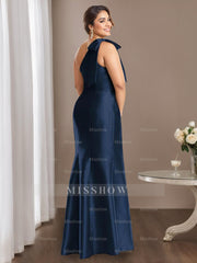 One-Shoulder Sleeveless Satin Mother of the Bride Dress with Bowknot Sheath/Column