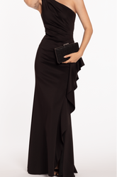 One Shoulder Sleeveless Split Long Formal Dress With Ruffles Pleated