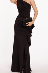 One Shoulder Sleeveless Split Long Formal Dress With Ruffles Pleated