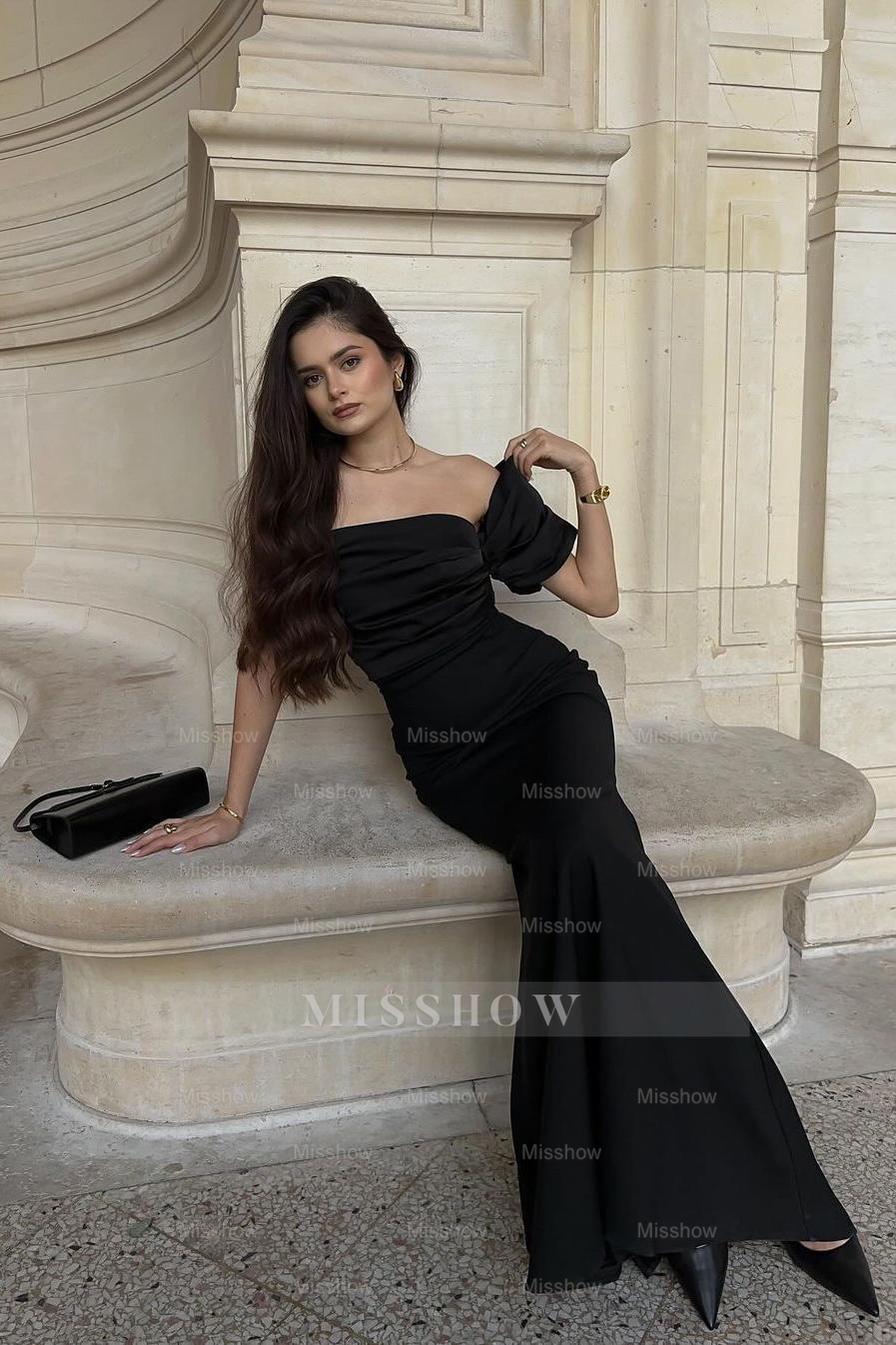 One Shoulder Sleeveless Strapless Mermaid Long Formal Dress With Pleated