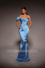 One Shoulder Strapless Long Mermaid Formal Dress With Pleated