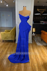 Orange Sequins Mermaid Online Strapless Pleated Formal Dress With Sleeveless